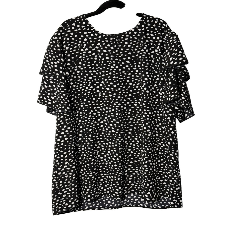 GOMORN Black White Abstract Dot Ruffle Sleeve Blouse Top XL 12